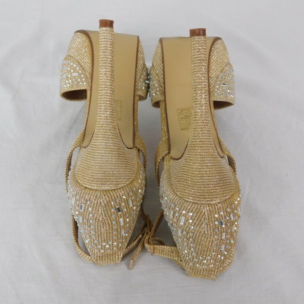 Fashion Focus Women Size 10 Gold Colored Rhinestone Peep Toe 5" Heel 1.5" Platfo - Picture 11 of 12